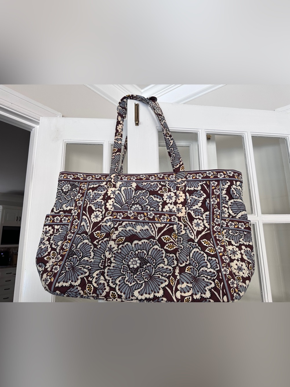 Vera Bradley Maroon, Cream & Blue Floral Quilted Tote